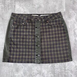 Rocks & Indigo Plaid Skirt Women's 8/28 Brown Button Front Plaid Dark Academia